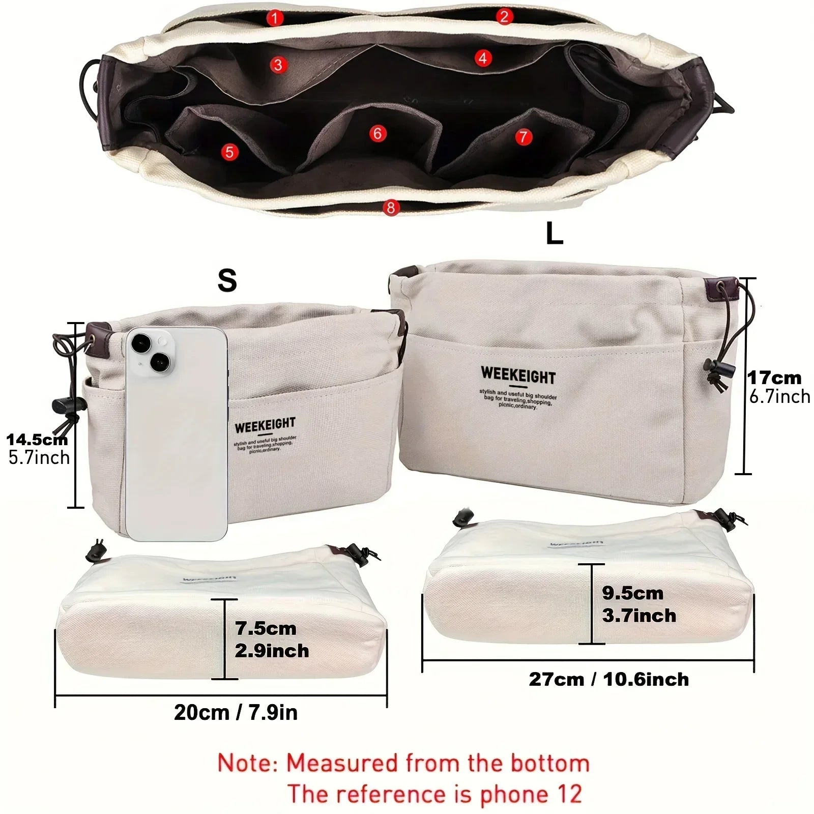 Drawstring Canvas Storage Organizers Multi-Pockets Liner Bag Lightweight Portable Travel Storage Bag