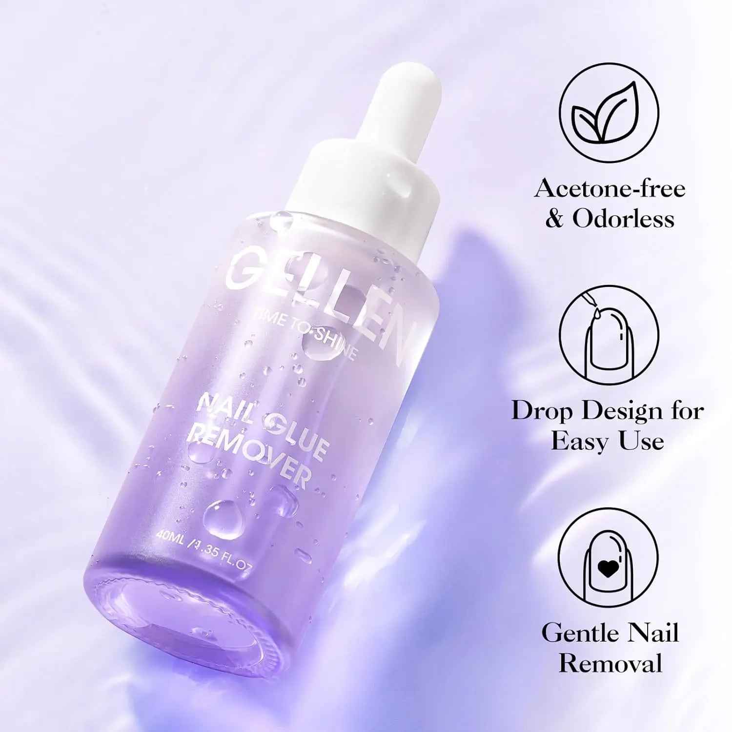 GELLEN Nail Glue Remover 40ml Gentle Formula UV Gel Removal Fake Tips Non Acetone Odorless Easy Debonder False Nails Glue Off