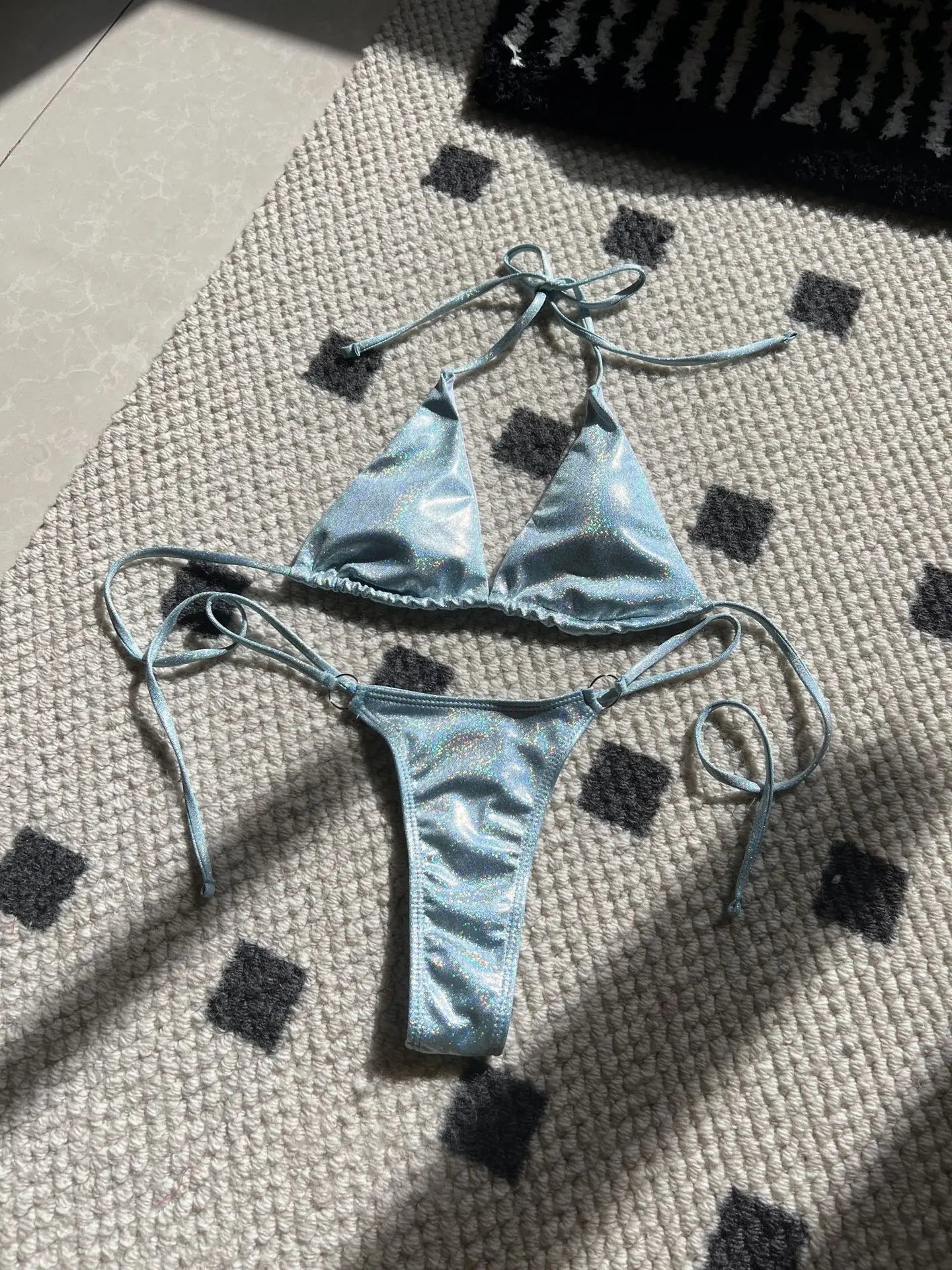 2026 Glitter Sparkling High Cut Halter Bikini Female Swimsuit Women Swimwear Two-pieces Bikini set Bather Bathing Suit Swim