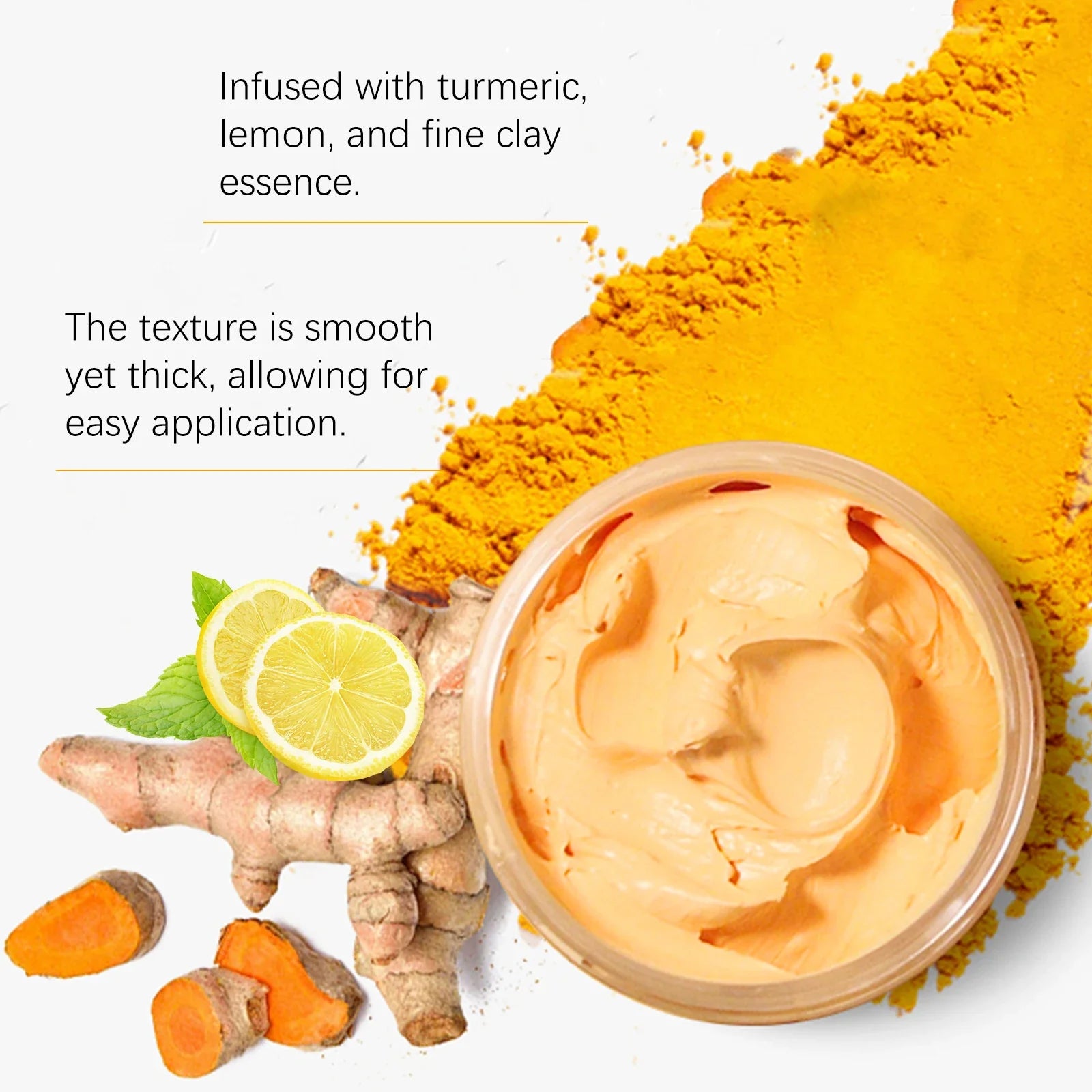 Turmeric and Lemon Deep Cleansing and Pore-Minimizing Clay Mask; Exfoliating and Brightening Clay Mask; Used for Skin Repair.
