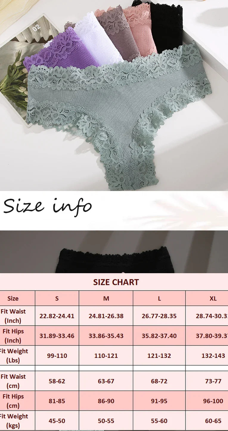 Sexy Lace Cotton Brazilian Pants Women Low Waist Panties Underwear Solid Color Ladies Briefs Lingere Underware Comfortable Women