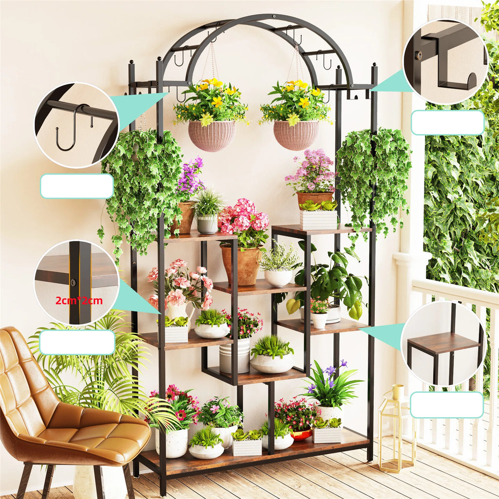 BINGOPAW 5-Tier Tall Indoor Plant Stand With Arched Metal Frame