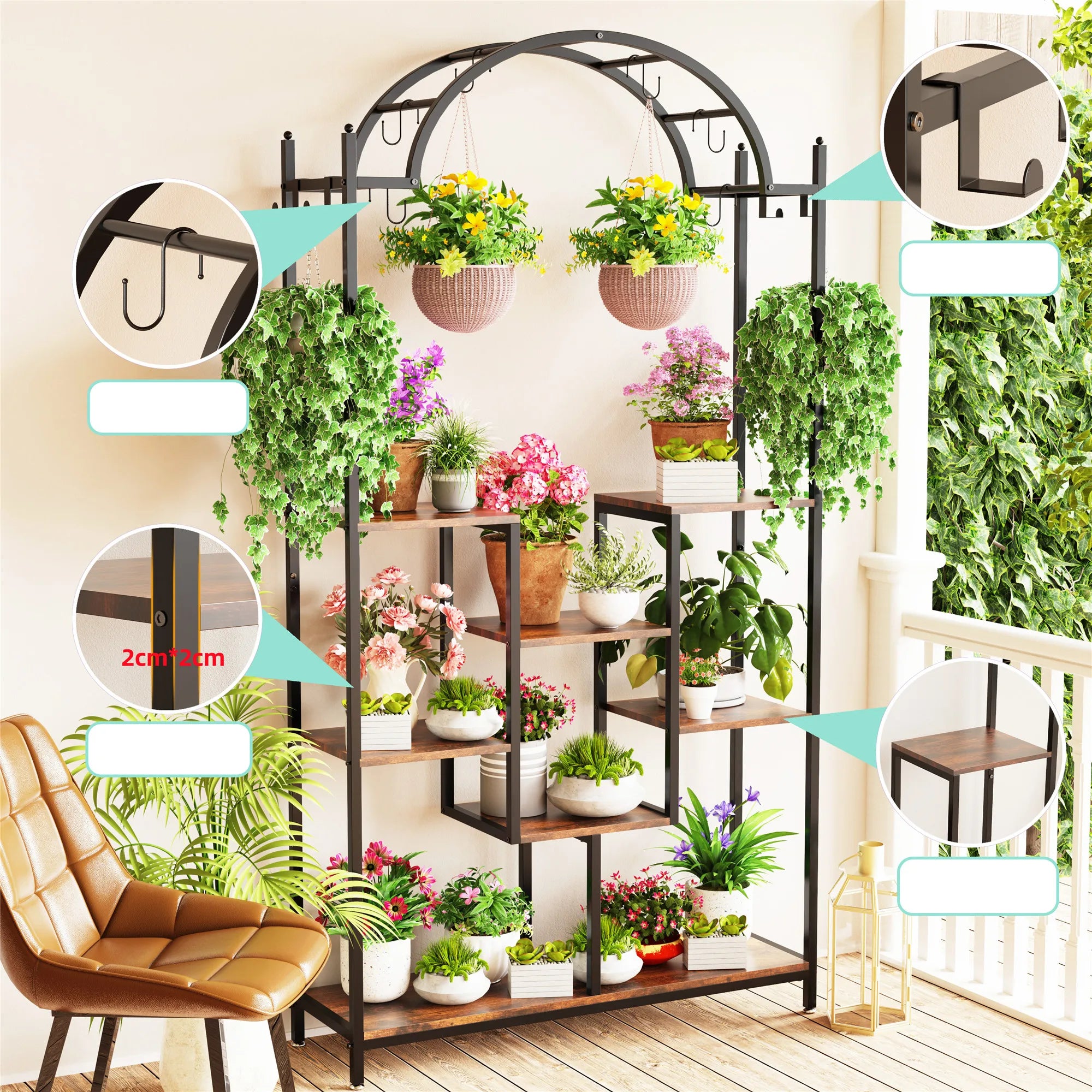 BINGOPAW 5-Tier Tall Indoor Plant Stand With Arched Metal Frame