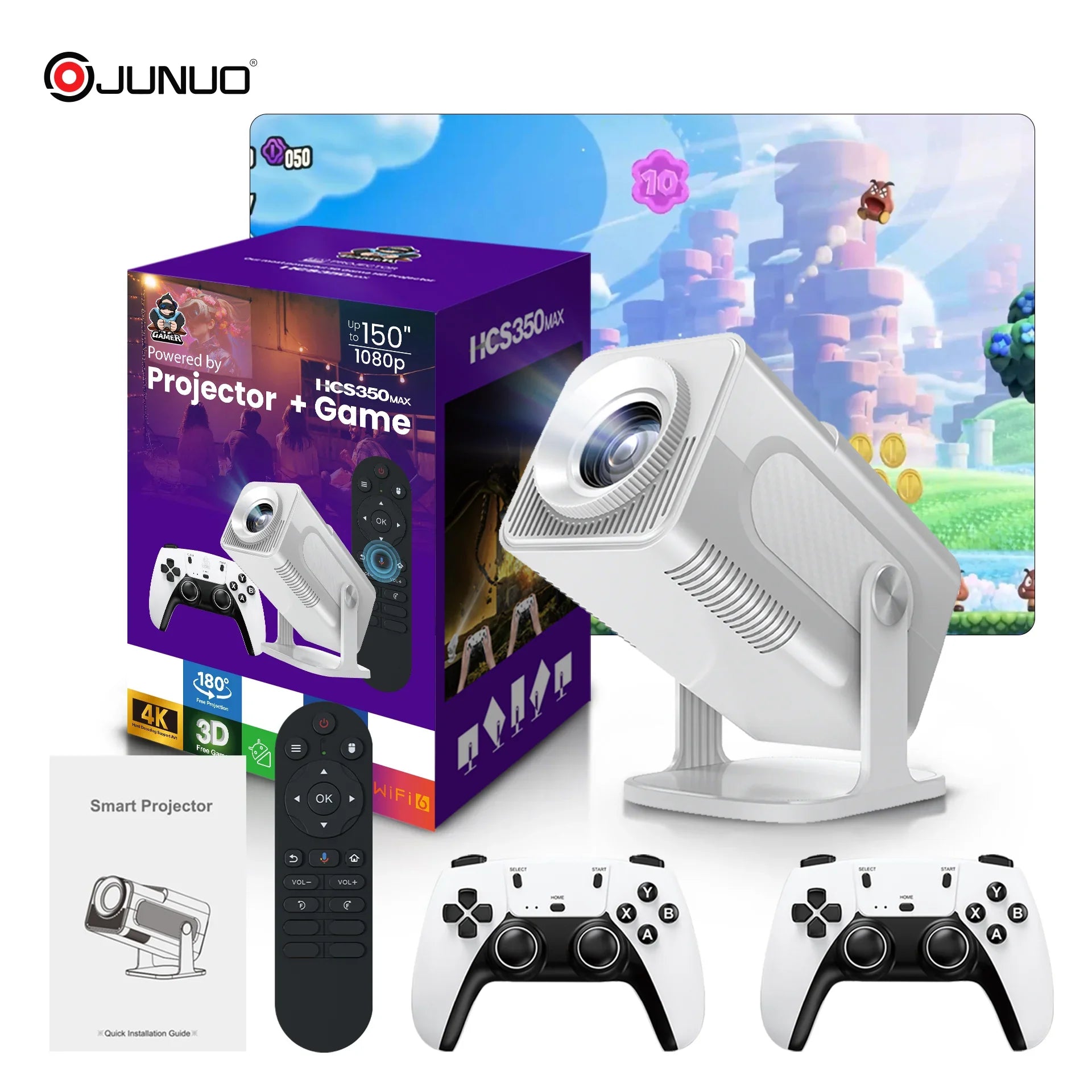 UBISHENG GAME Projector 4K Android Wifi6 Allwinner H713 BT5.0 1080P Cinema Outdoor Portable Projetors