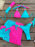 Sexy Skirt 4 Pieces Bikini Set Women Luxury Blue Patchwork Rhinestone Push Up Cover Up Swimsuit 2024 Beach Bathing Suit Swimwear