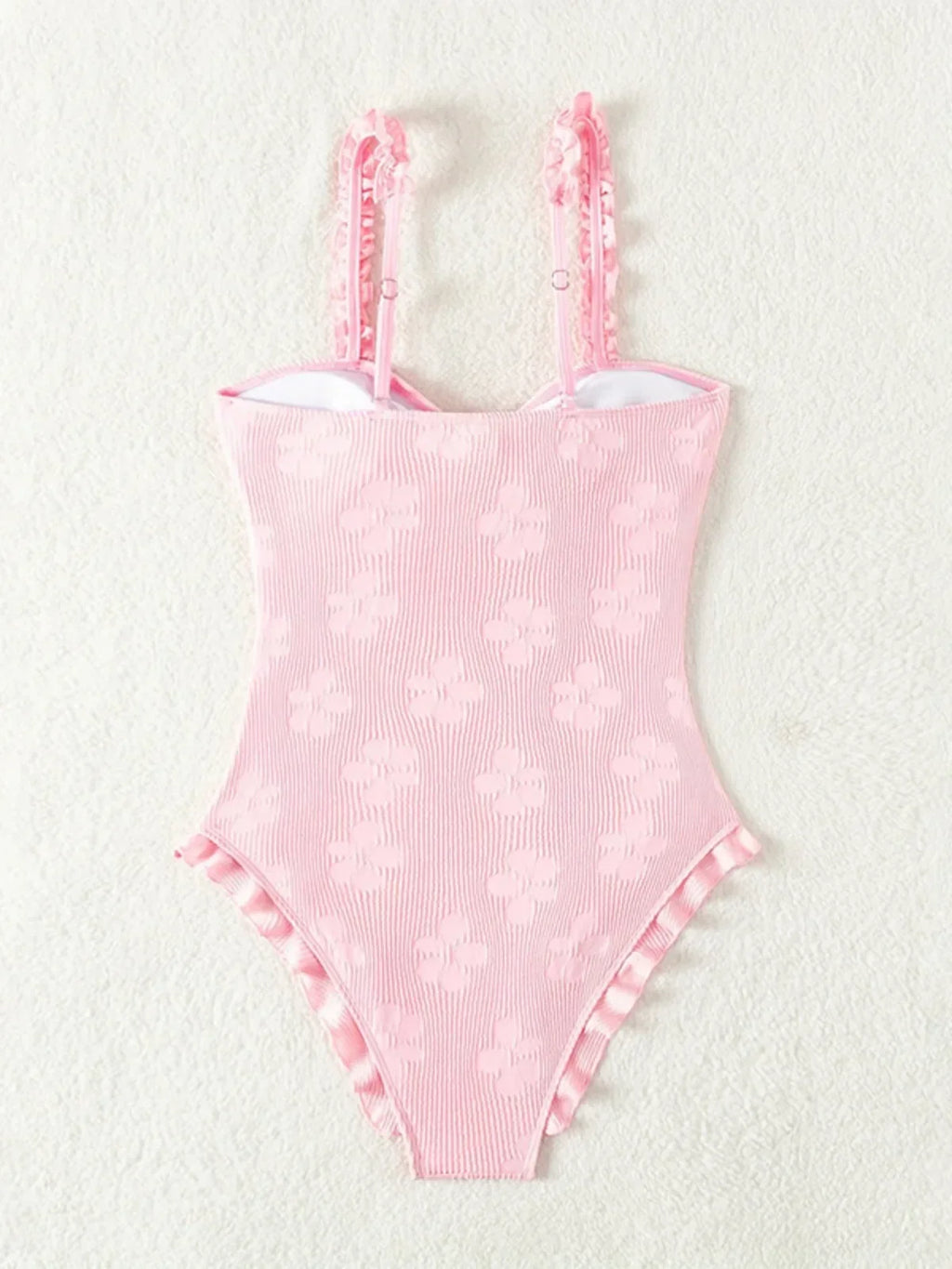 Light Pink One Piece Swimsuit for Women High Waist Hollow Out Ruffle Suspender Backless Monokini Bikini Beach Swimwear 2024 New
