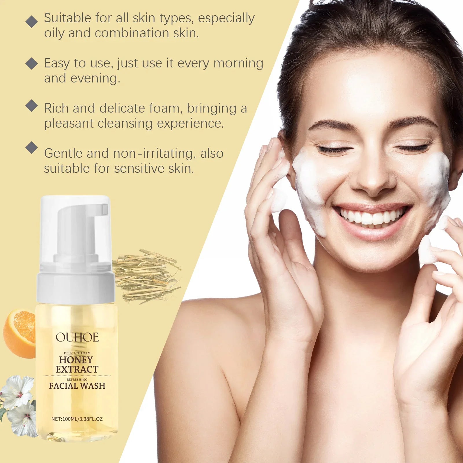 Honey Facial  Foaming Cleanser Gentle Oil Control Reduce Acne Blackhead Purify Pore Soothing Relieve Redness Hydrating Face Wash