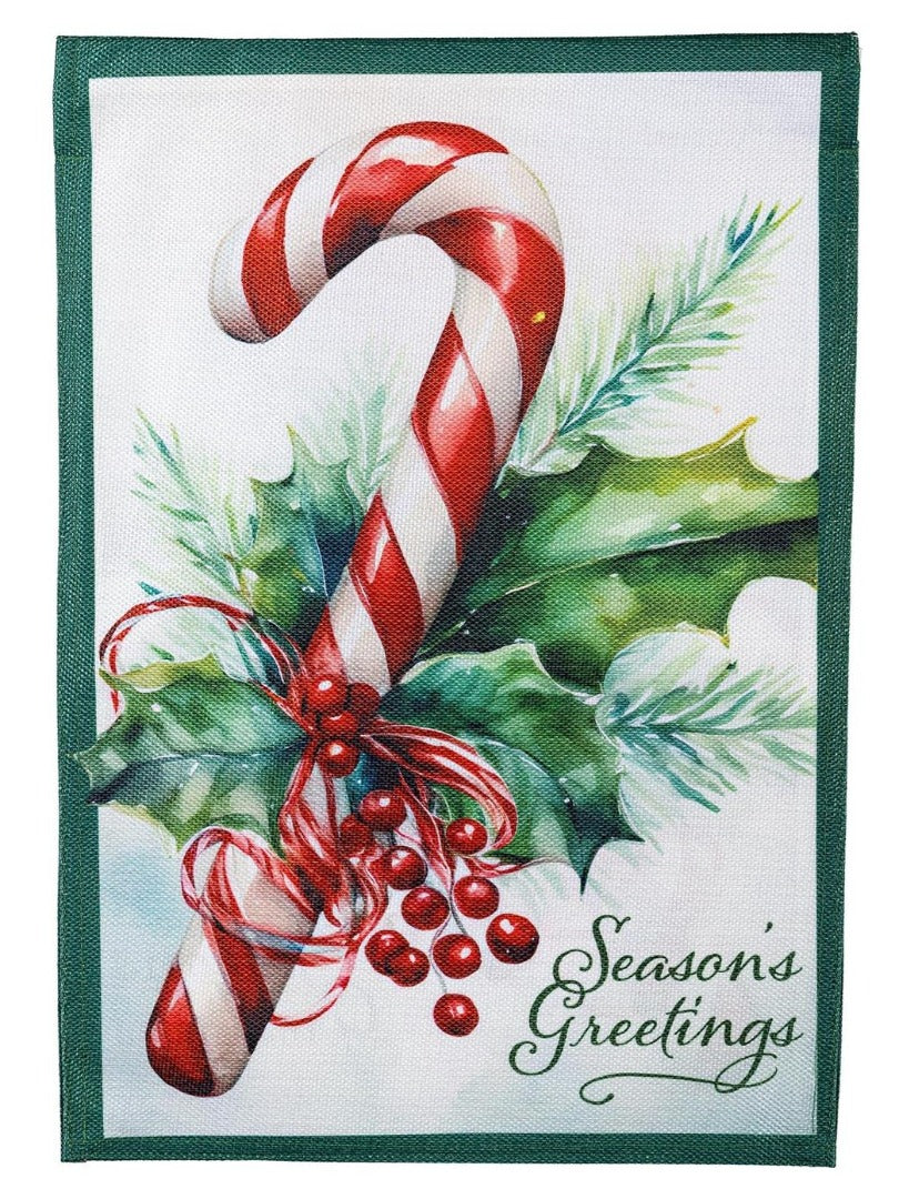Season Greetings Candy Cane 2 Sided Garden Flag