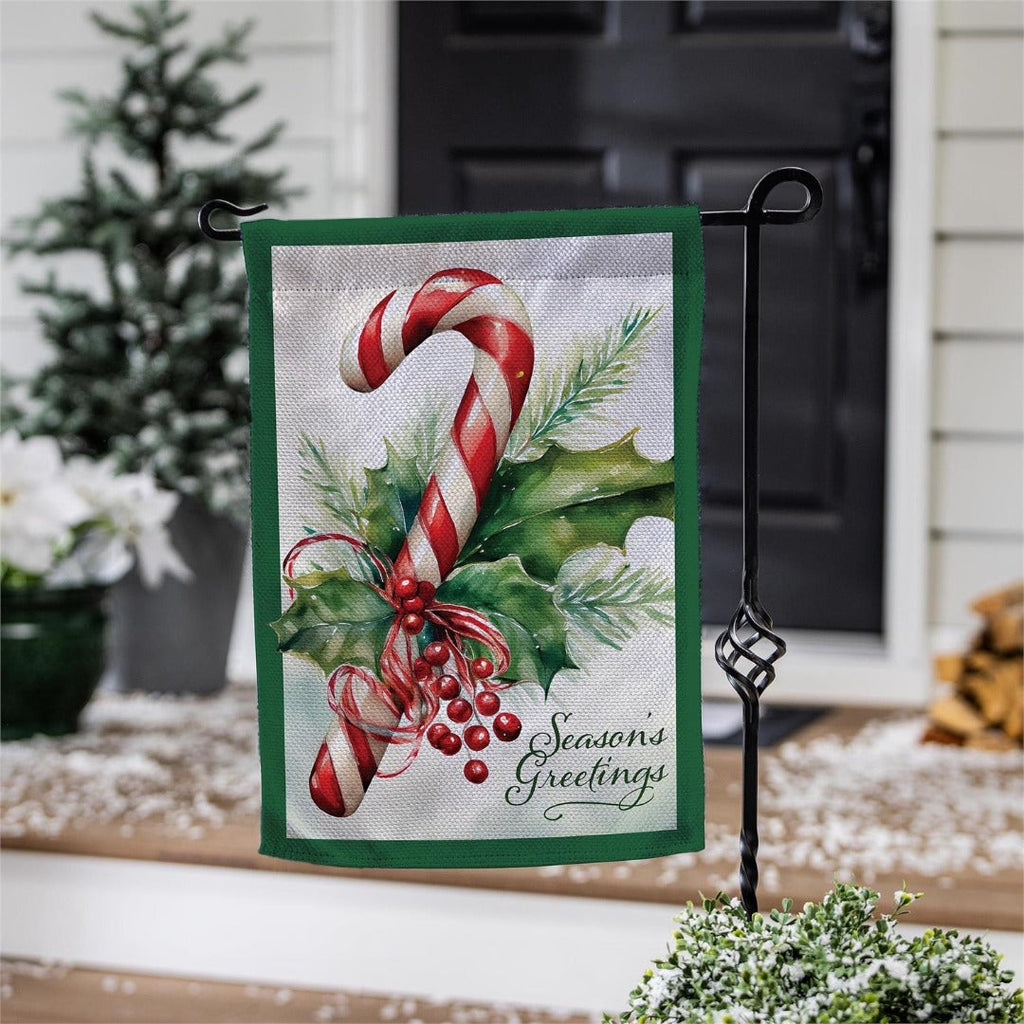 Season Greetings Candy Cane 2 Sided Garden Flag