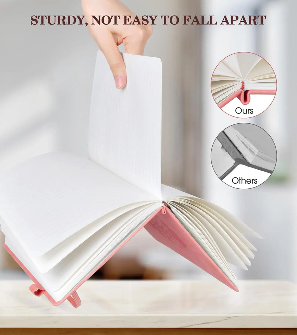 A5 Pink Hardcover Leather Journal for Women, 200 Pages Lined Notebook with Elastic Closure, Perfect for Writing and Travel