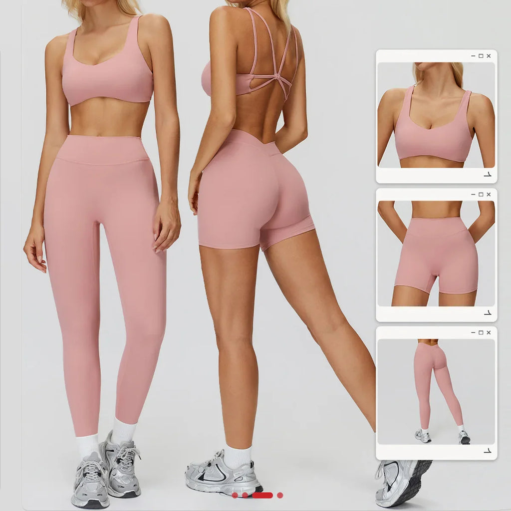 Women Yoga Suit Tracksuit Sports Bra High Waist Legging Shorts Outfit Gym Set Fitness Running Workout Clothes Push Up Sportswear
