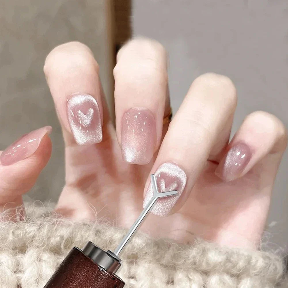 2pcs Love-shaped Nail Art Magnet Set Y-shape Iron Wire Cat Eye Magnetic Stick Strong Heart Pattern Magnetic Gel Polish Nail Tool