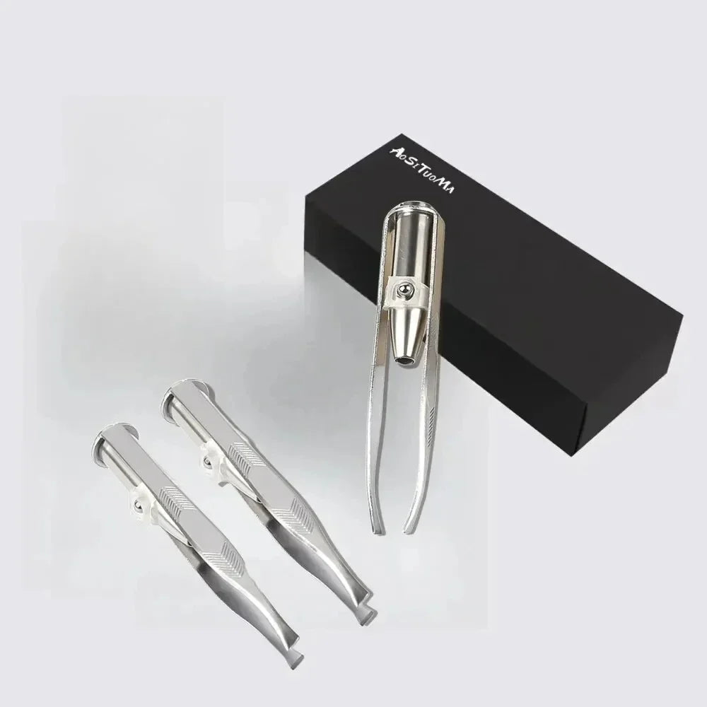 Portable Stainless Steel Led Make Up LED Light Eyelash Eyebrow Clip Tweezer Set Smart Design Hair Remove Tweezer Makeup Tool