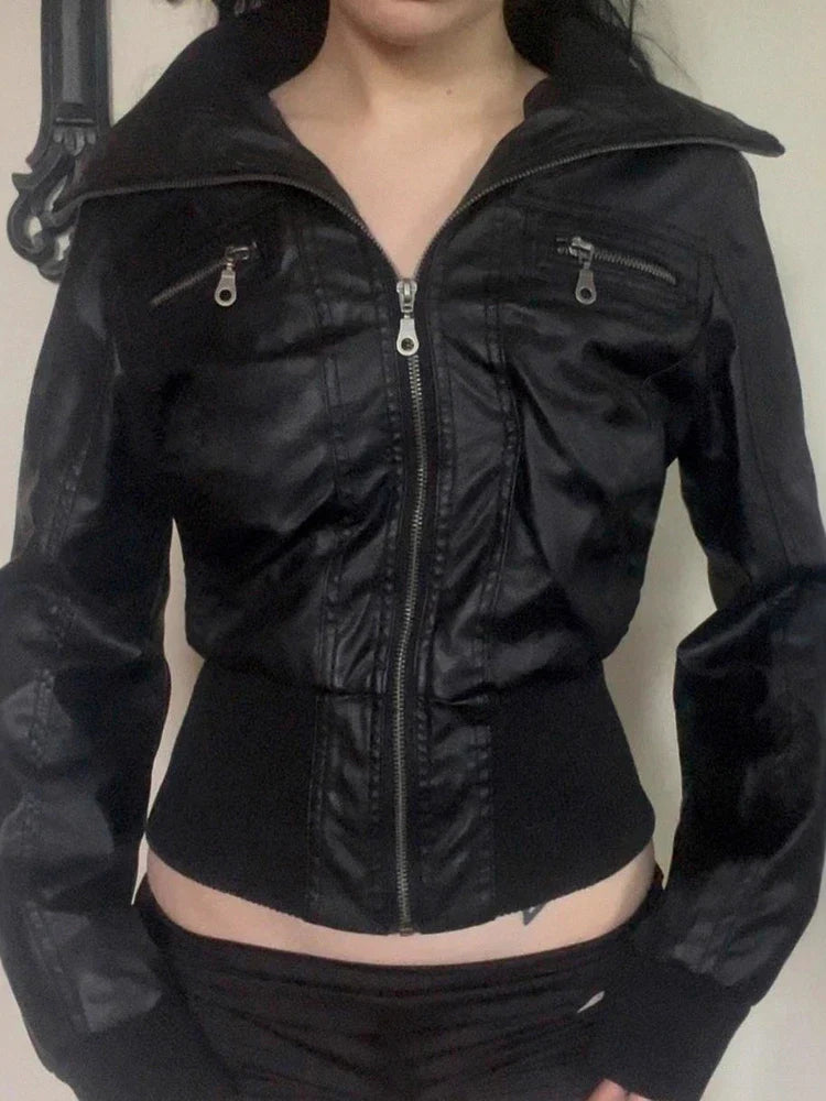 AltGoth Amercian Vintage Pu Leather Jacket Women Streetwear Harajuku Grunge Emo Alternative Grunge Zipper Casual Coats Female