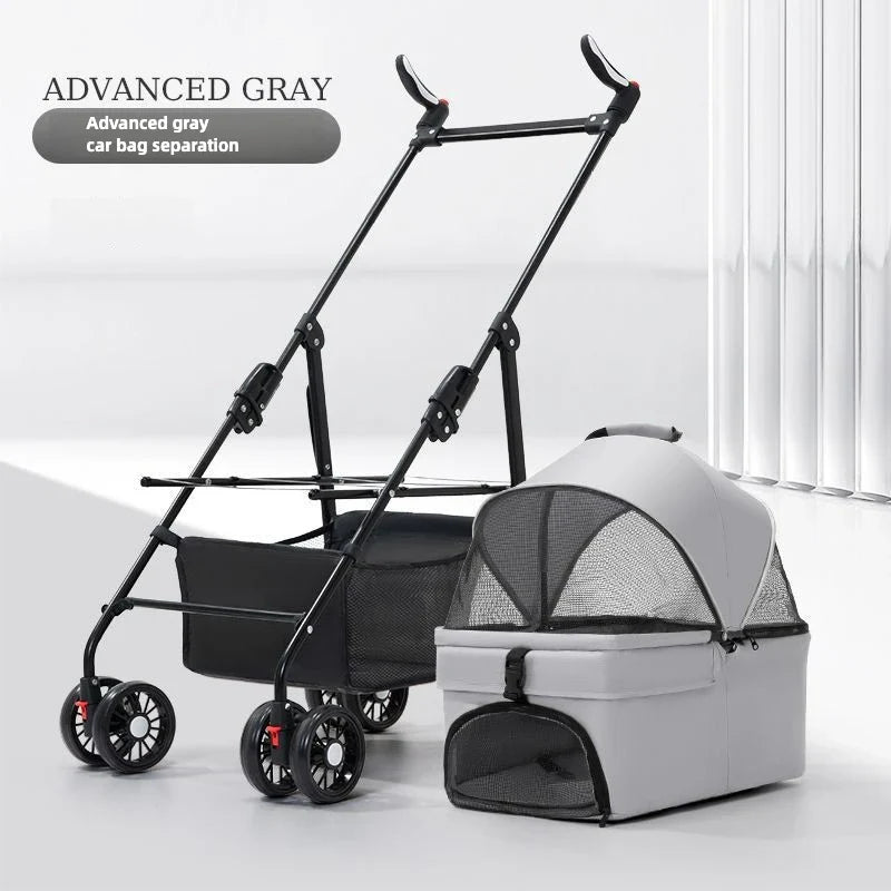 3 in 1 Dog Strollers 4 Wheels Folding Pet Stroller with Detachable Carrier Breathable Visible Mesh Travel Carriers