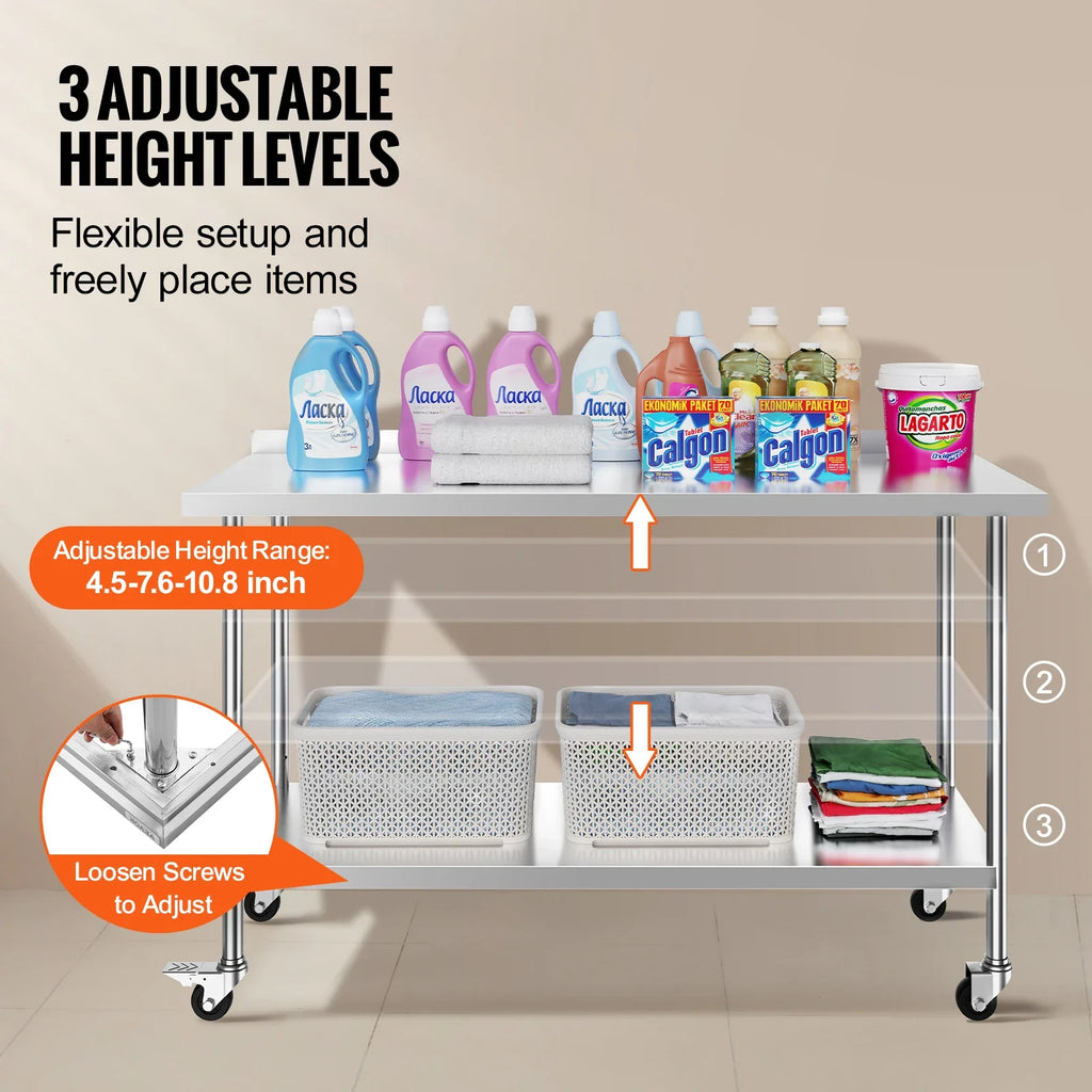 SucceBuy Stainless Steel Work Table With Casters Commercial Food Prep
