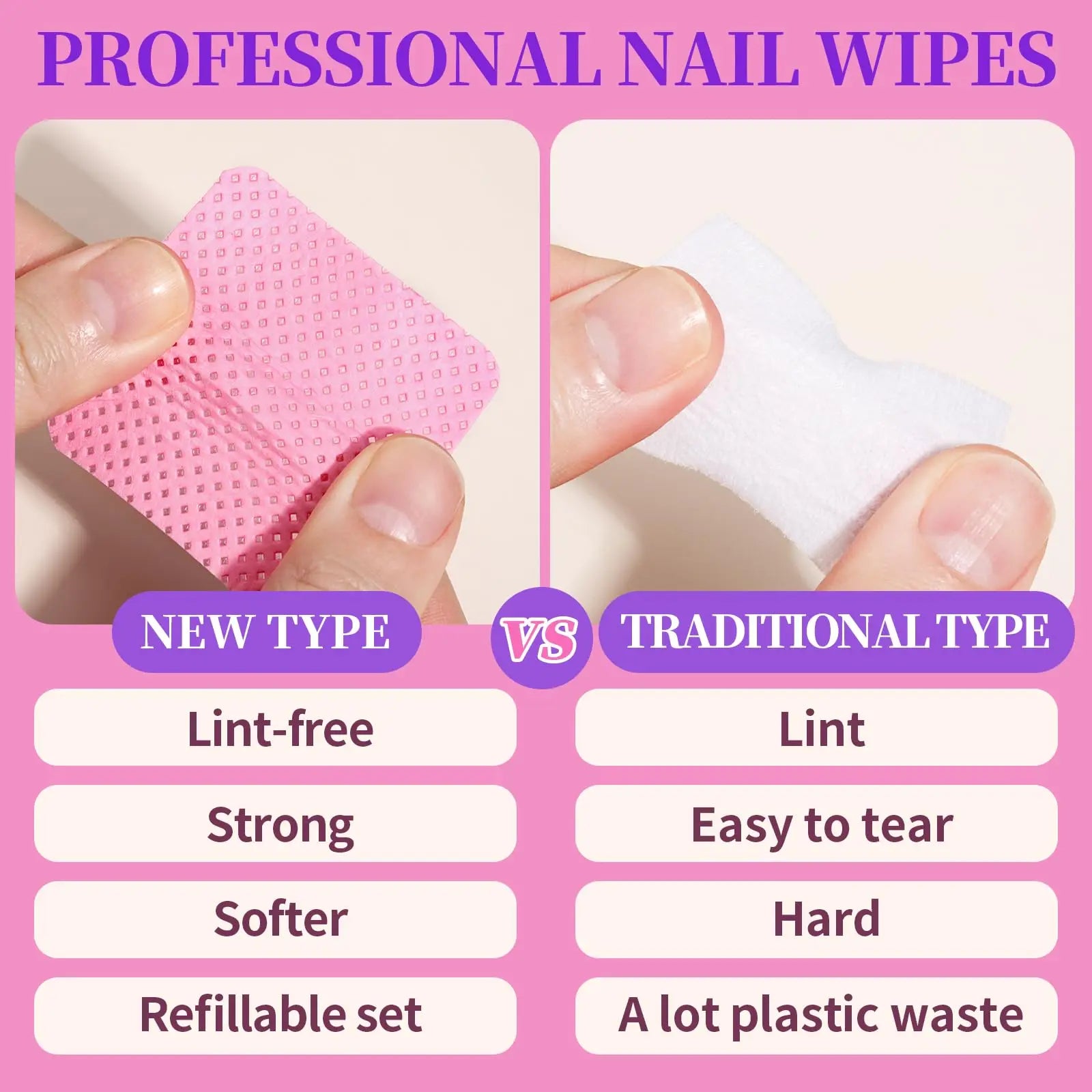 50Pcs Lint Free Nail Wipes Eyelash Extension Glue Wipes Cleaner Cloth Non-Woven Fabric Nail Gel Polish Remover Cotton Pads