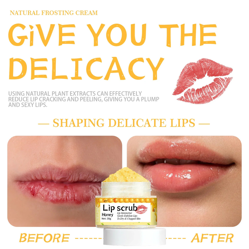 EELHOE Honey Lip Scrub Exfoliator for Dry Chapped Lips Nourishing Moisturizing Dead Skin Removal Plumping Line Care Treatment