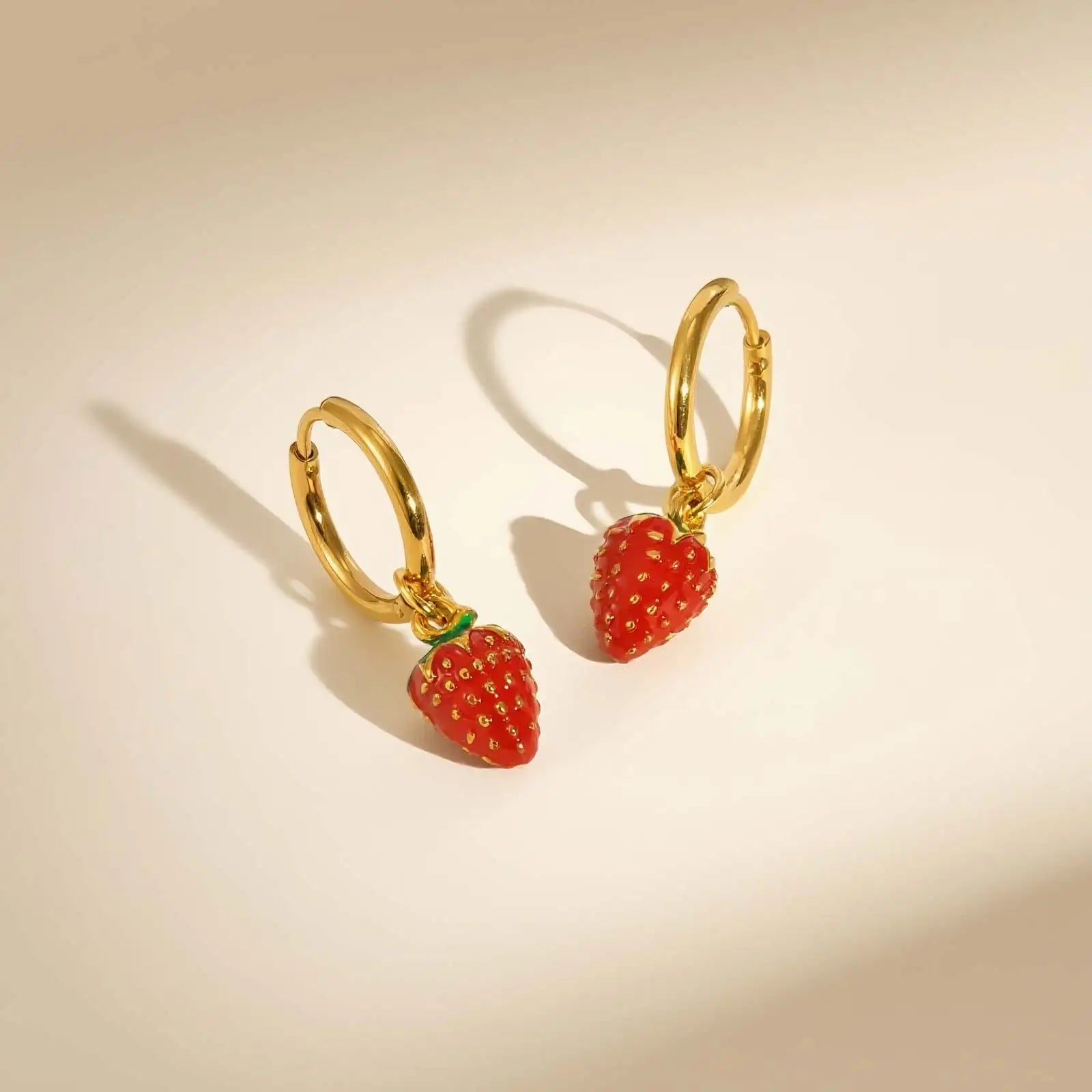 Women's Strawberry Drop Hoop Earrings | Cute Gold Plated Jewelry for Girls