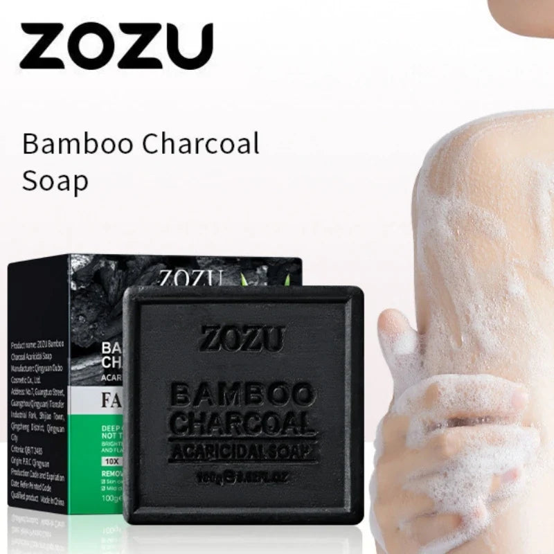 Bamboo Charcoal Cleansing Soap (with Foaming Net), Oil-Removing Bamboo Charcoal Handmade Soap for Bathing, Rich Foam, Easy to Clean, Deeply Removes Skin Oil, Dirt, and Mites, Leaves Skin Clean, Fresh, and Comfortable after Cl