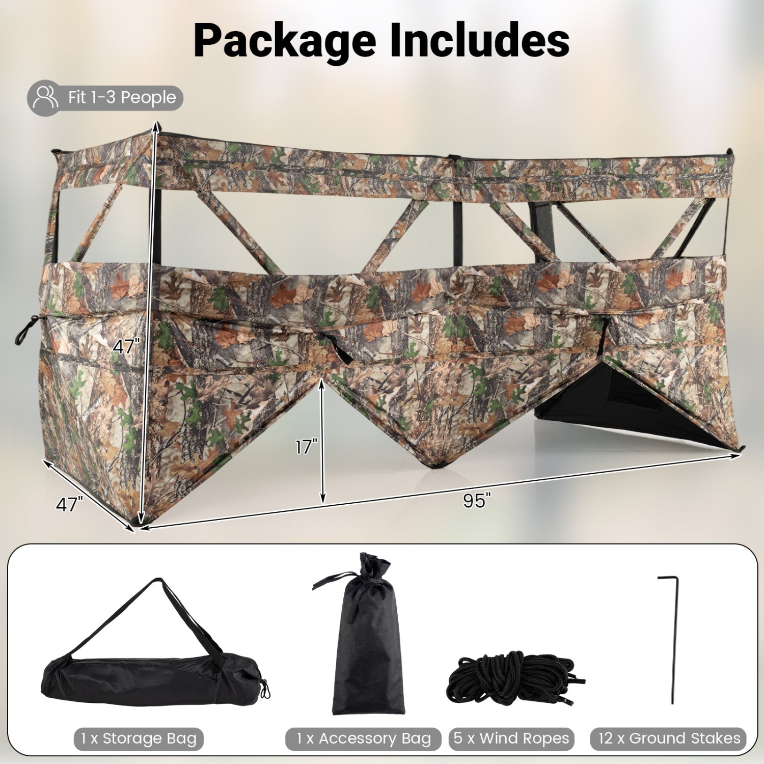 See-Through Hunting Blind Panel with Dog Door Pop up Waterflow Blind for 1-3 People