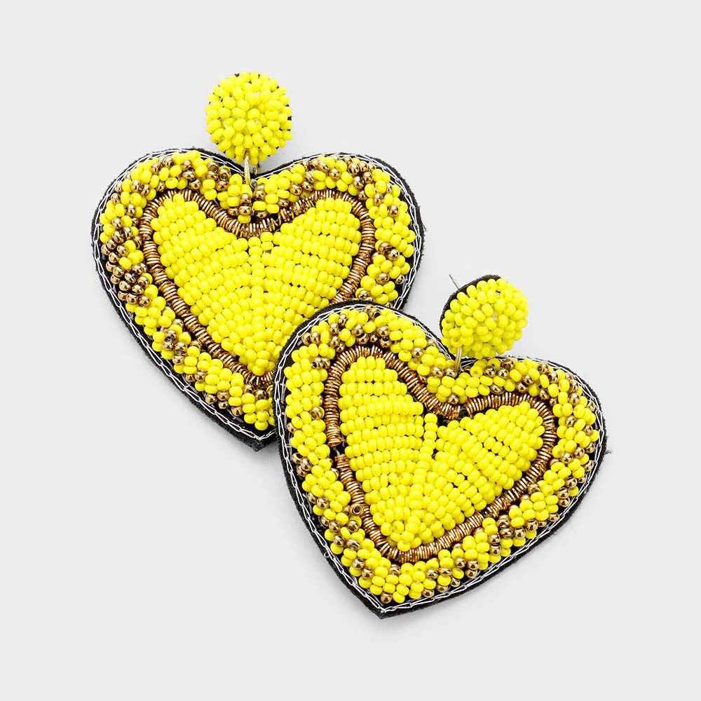 Seed Bead Heart Earrings