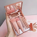 5pcs Mini Travel Size Makeup Brushes Set - Complete Function Cosmetic Brushes Kit with Storage Case And Mirror for On-the-Go App