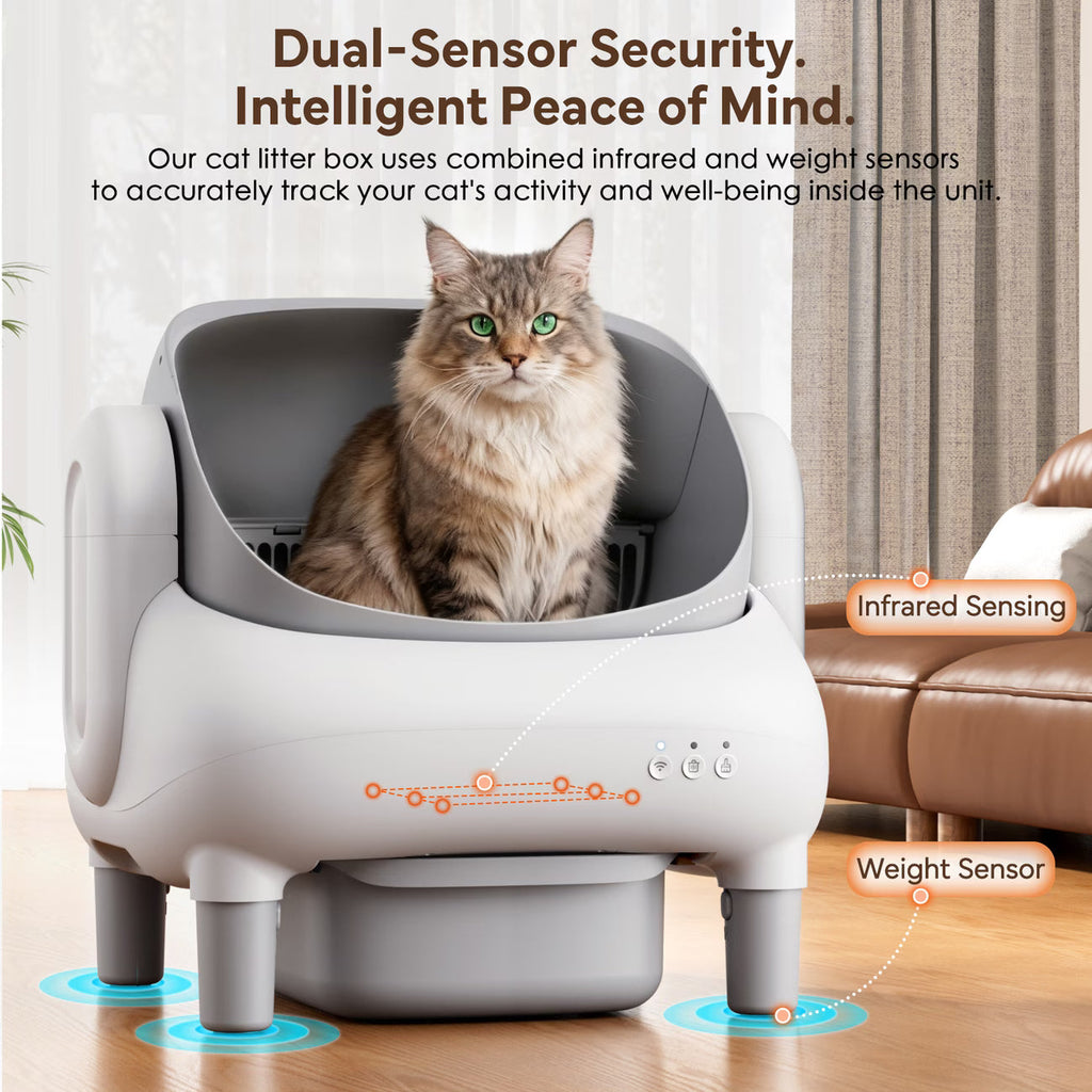 Self Cleaning Cat Litter Box, Automatic Kitty Litter Boxes For Multiple Cats, Built In Ambient Light, Double Odor Removal Safety Protection With App Control