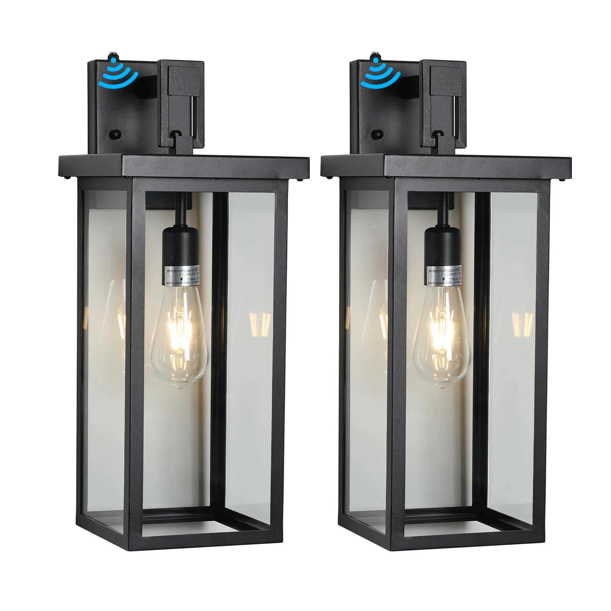 Outdoor Wall Lanterns (2-Pack) – Black Aluminum Frame, Clear Glass & Auto Dusk-to-Dawn Sensor | Weatherproof Wall Sconces