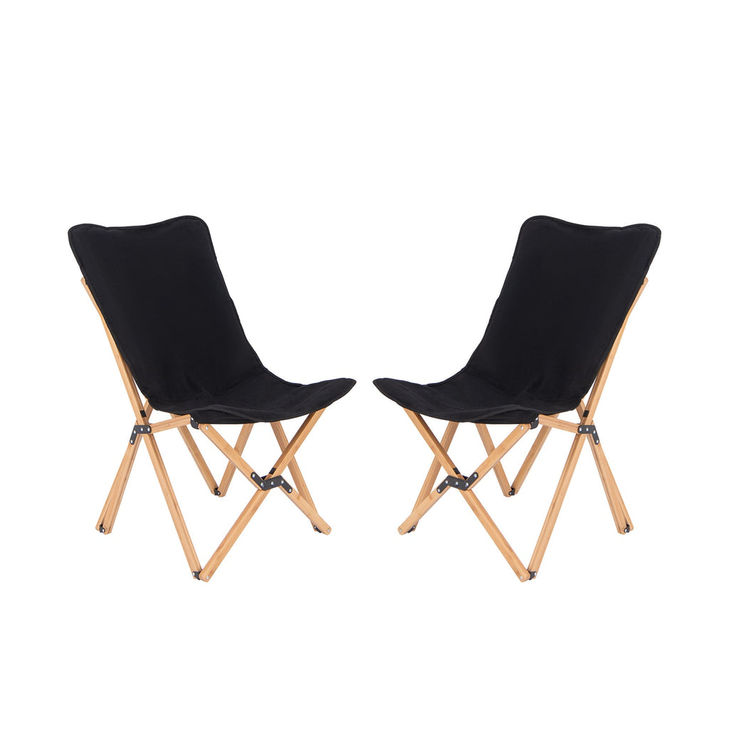 Set of 2 Bamboo Dorm Chair with Storage Pocket for Camping and Fishing