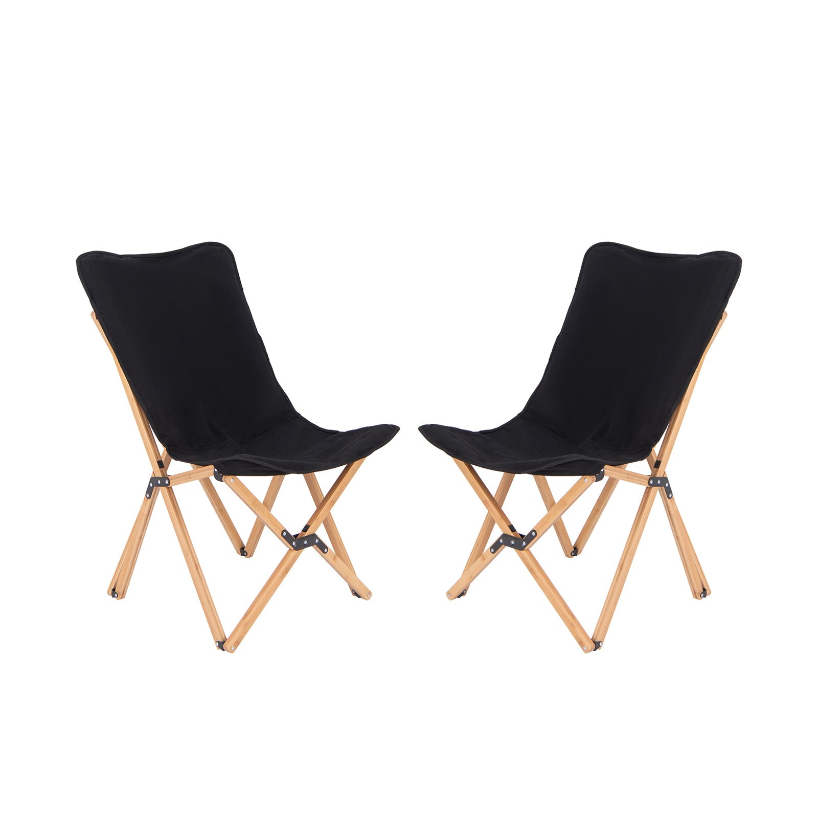 Set of 2 Bamboo Dorm Chair with Storage Pocket for Camping and Fishing