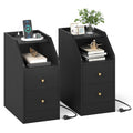 Set of 2 Side End Tables with Charging Station Sofa Couch Tables with Shelf Drawers