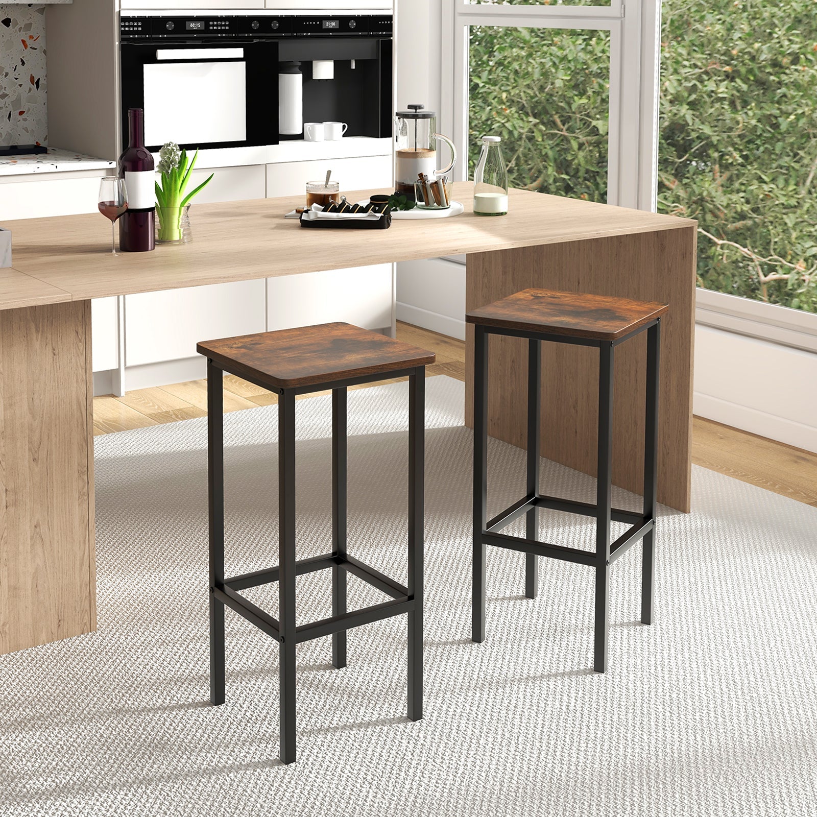 Set of 4 Bar Stool Set 26 Inch Bar Chair with Metal Legs and Footrest