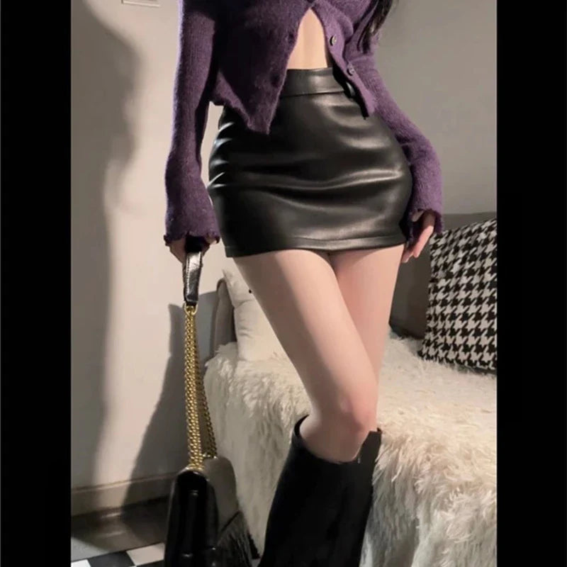 Leather Matte Slim Mini Sexy Fashion PU Hot Short High Waist Skirt Korean Nightclub Streetwear Black And Wine Red Short Skirts