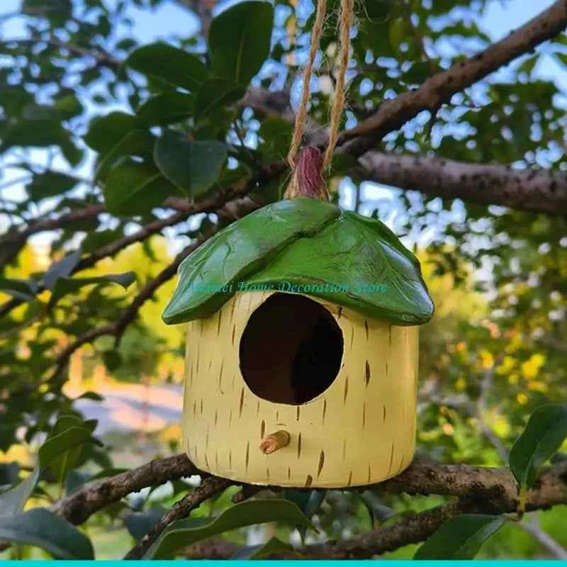 H7BF Resins Birdhouse Decors for Small Bird Nesting Decors Garden Ornament