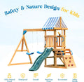 Rolife Wooden Swing Set With Dual Swings Rock Climbing Wall