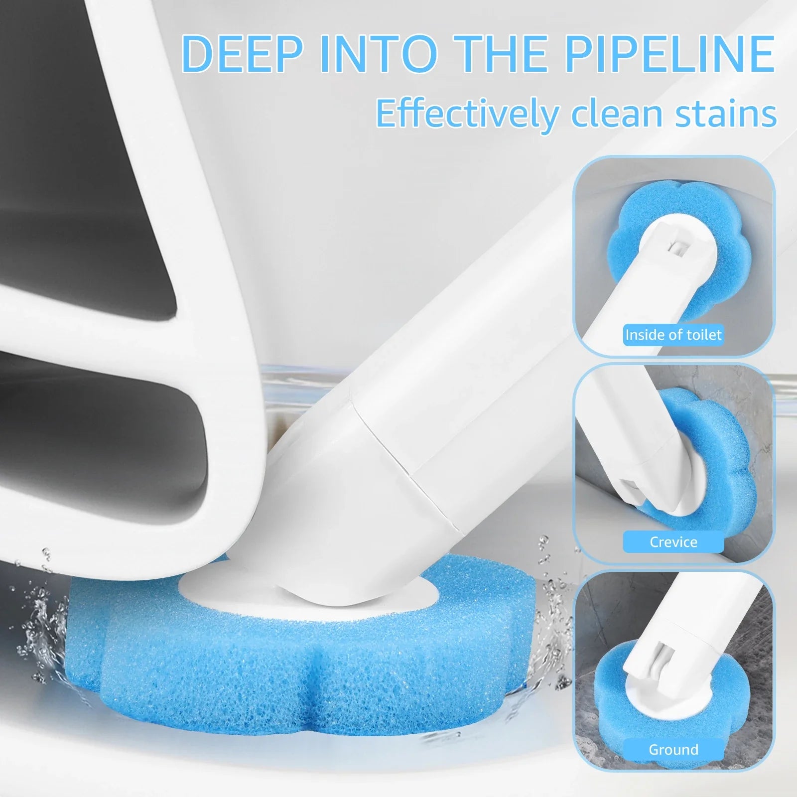 18-36Pcs Disposable Toilet Brush with Extended Handle Bathroom Toilet Brush Holder Cleaning Kit Replacement Head 360° Deep Clean