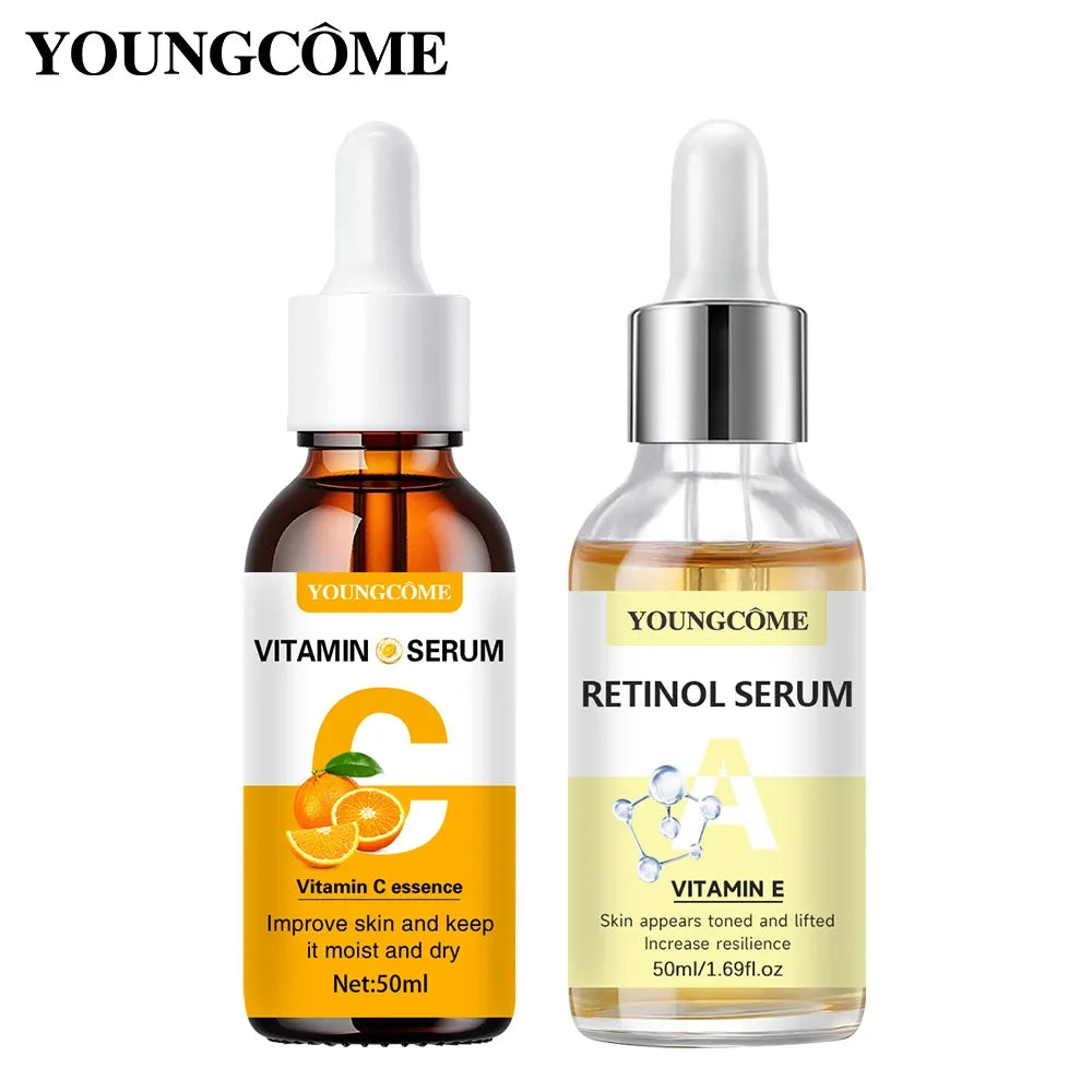 YOUNGCOME 2pcs Vitamin C and Retinol Fortified Serum Rich in VC Keep Skin Hydrated and Smooth Smooth Fine Lines and Wrinkles
