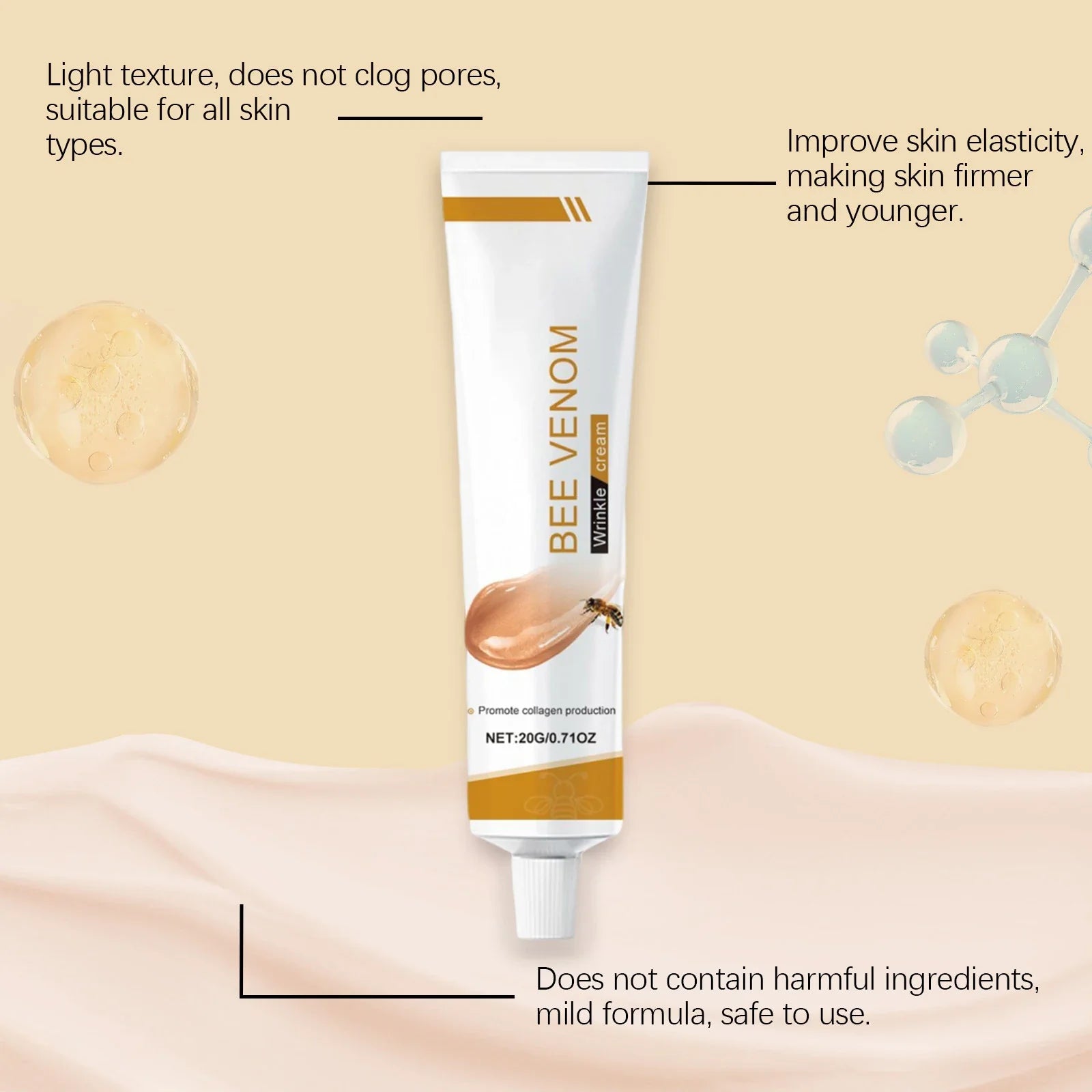 Bee Venom Wrinkle Removal Cream Firming Lifting Facial Moisturizing Deep Hydration Smoothing Fine Lines Anti Aging Face Cream