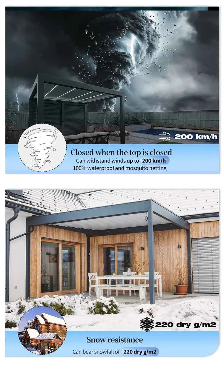 VMotorized Retractable Roof Pergola - Automatic PVC Gazebo & Metal Folding Roof System