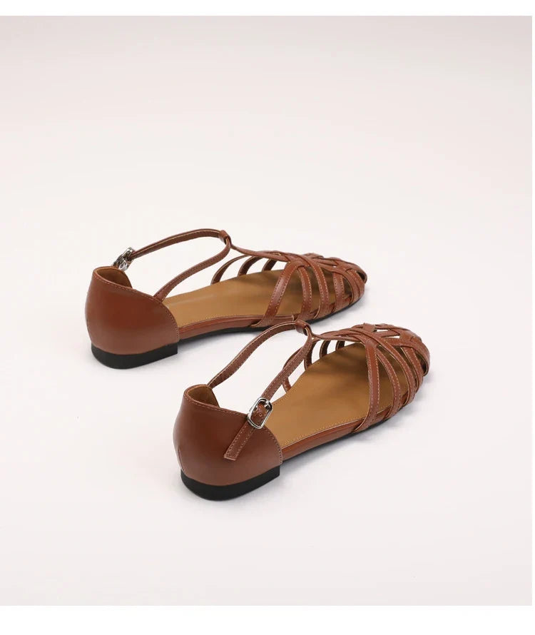 ZAROY Summer Cross Strap Flat Sandals Women Round Toe Ankle Buckle Hollow Casual Roman Sandalia Zapatos De Mujer сандали