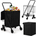 Portable Collapsible Folding Utility Cart Stair Climbing Grocery Cart Featuring Rear Tri-Wheels 360° Swivel Wheels for Grocery