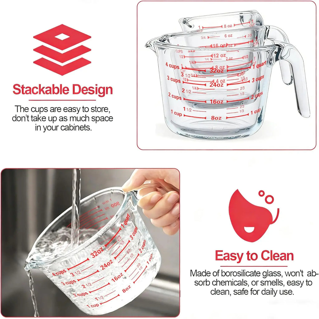 Glass Measuring Cups Set With Lids Borosilicate For Kitchen