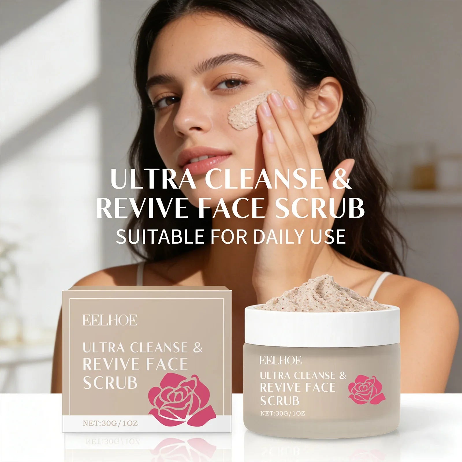 Cleanse & Revive Face Scrub Moisturizing Deep Clean Pore Exfoliating Soothing Softening Skin Brightening Rose Facial Scrub Cream