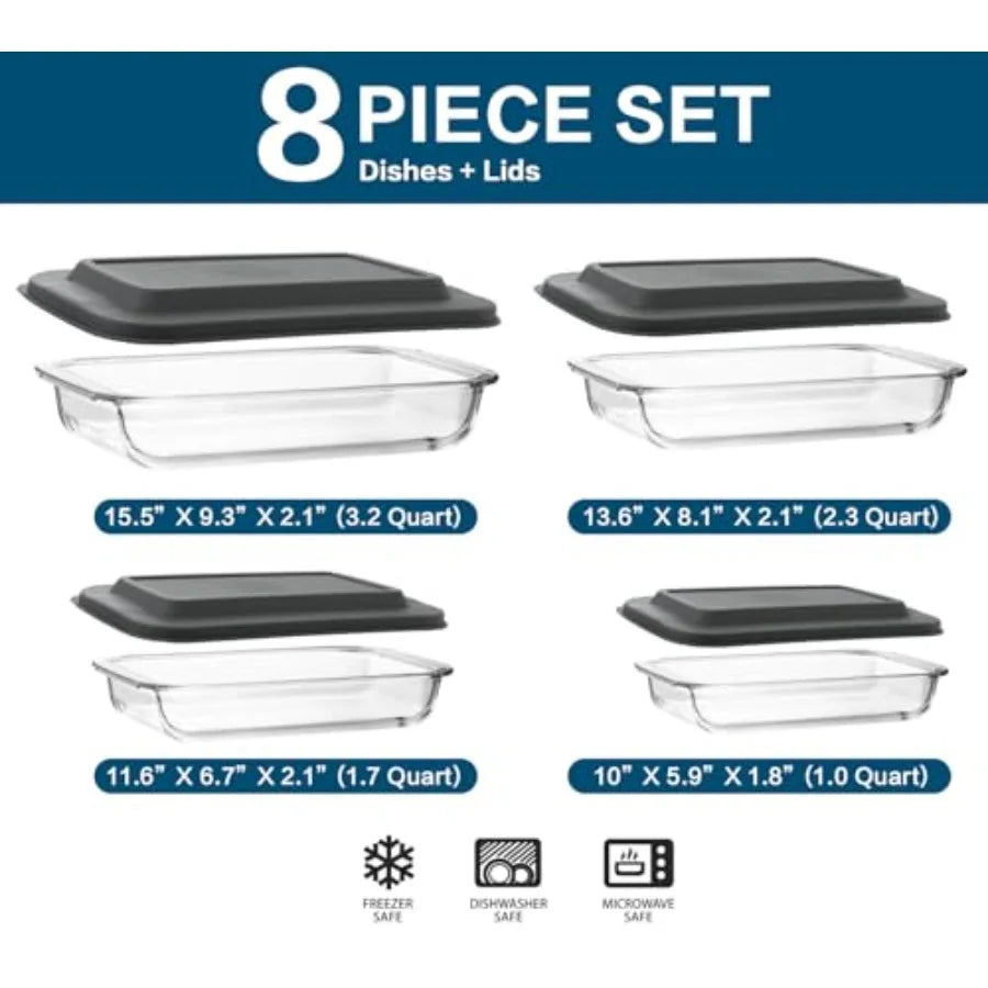 Deep Glass Baking Dish Set With Lids For Lasagna Rectangular Bakeware