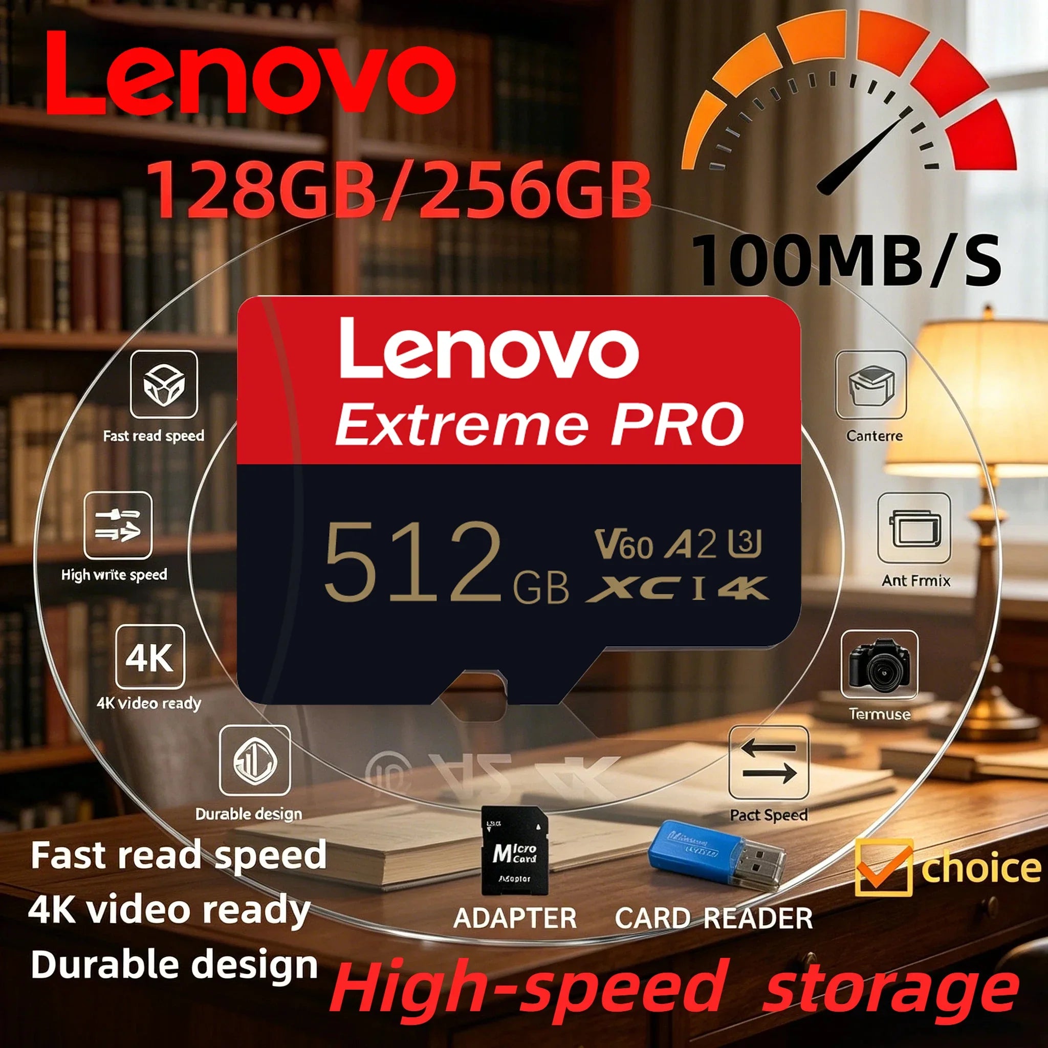 Lenovo 512GB Game-Exclusive Micro TF SD Card A2 V60 High Speed 4K Ultra-HD Video Flash Card 64GB Memory Card for Phone Camera PC