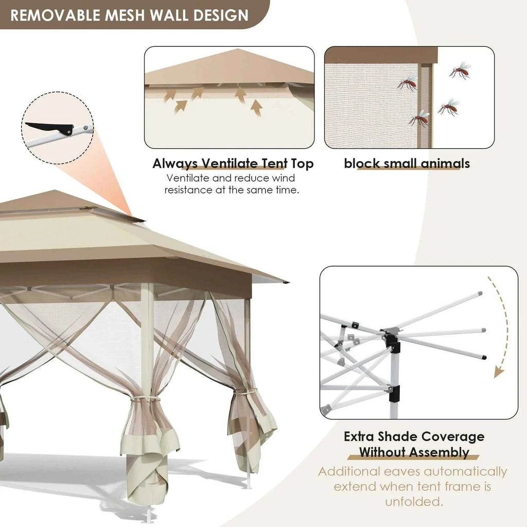 3.3x3.3m Pop-Up Folding Gazebo - Waterproof Garden Tent with Mosquito Netting