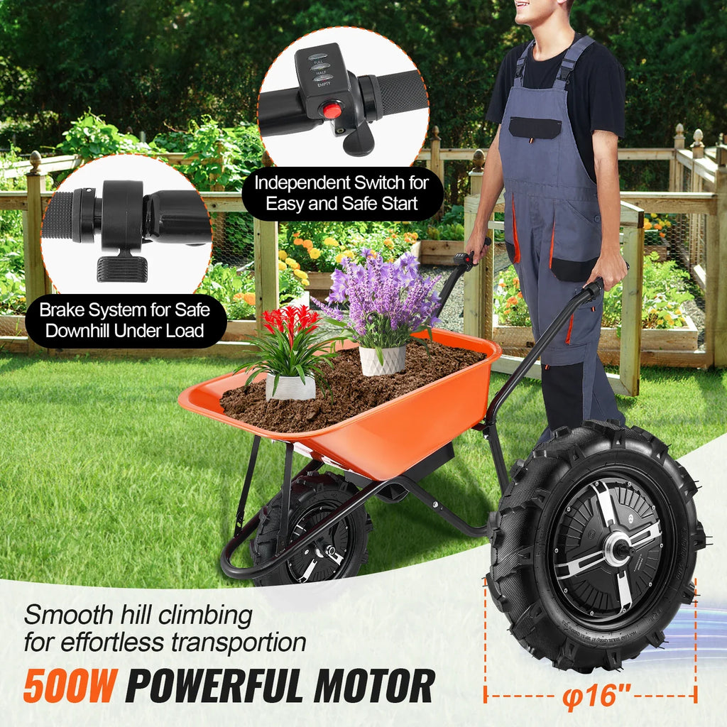 SucceBuy 500W Electric Wheelbarrow Cart For Garden Utility Dump Cart