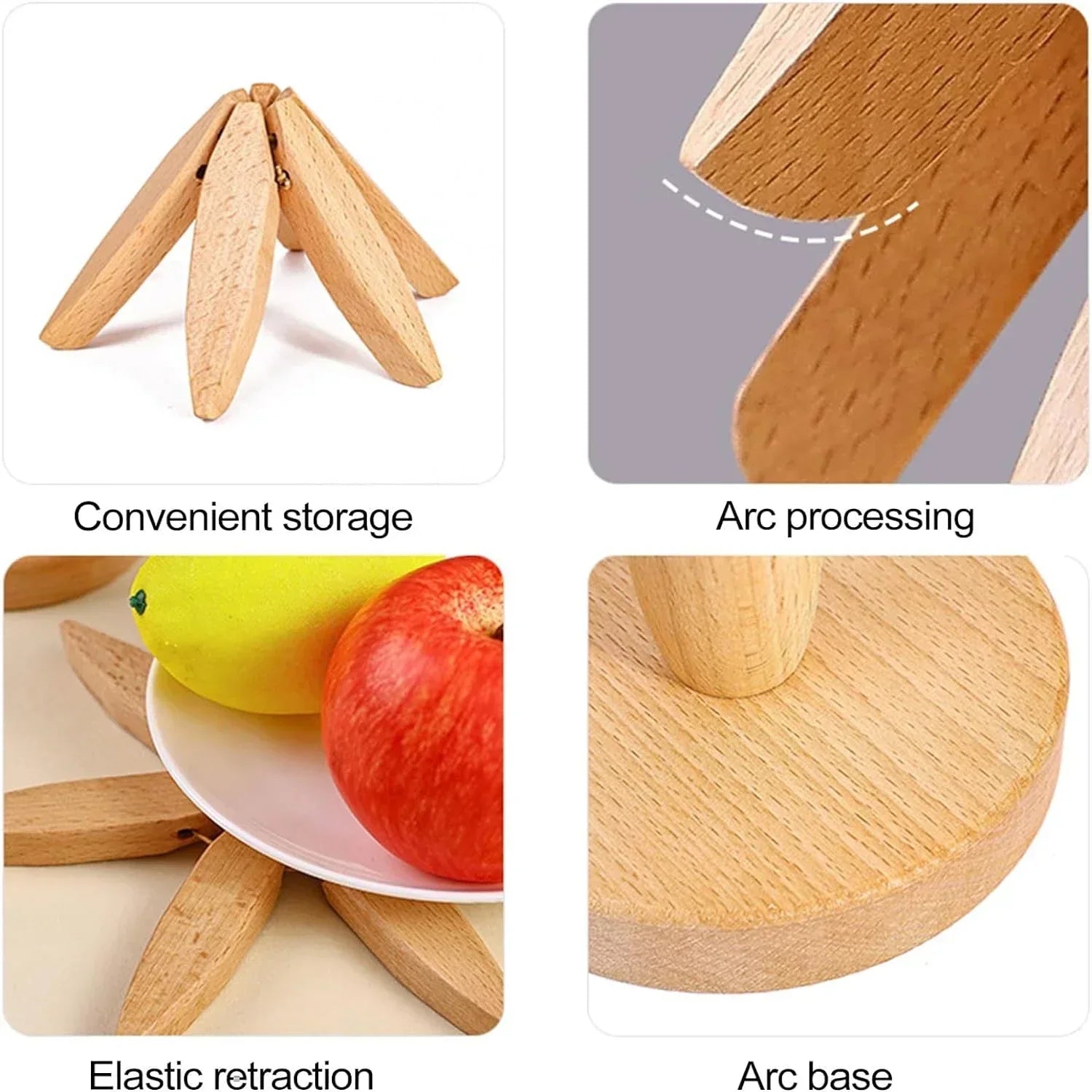Wooden Trivets for Hot Dishes Folding Tree Shape Black Walnut Table Mat Holders Heat Insulated Pad Set Coasters for Pots
