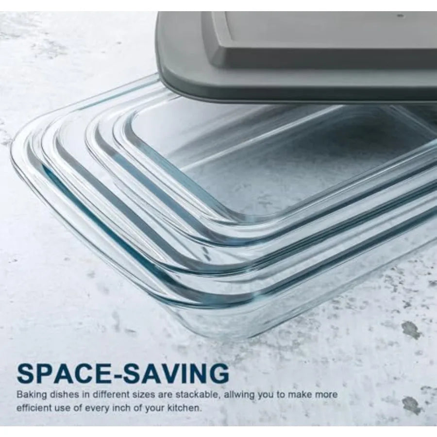 Deep Glass Baking Dish Set With Lids For Lasagna Rectangular Bakeware